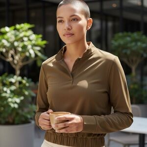 ADAY 1/4 Button Pullover S Green‎